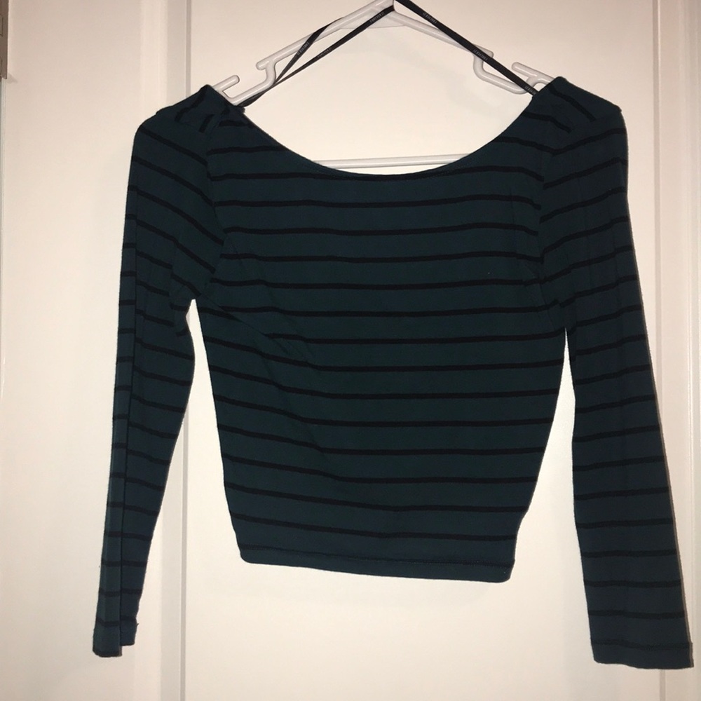 Dark turquoise striped crop top